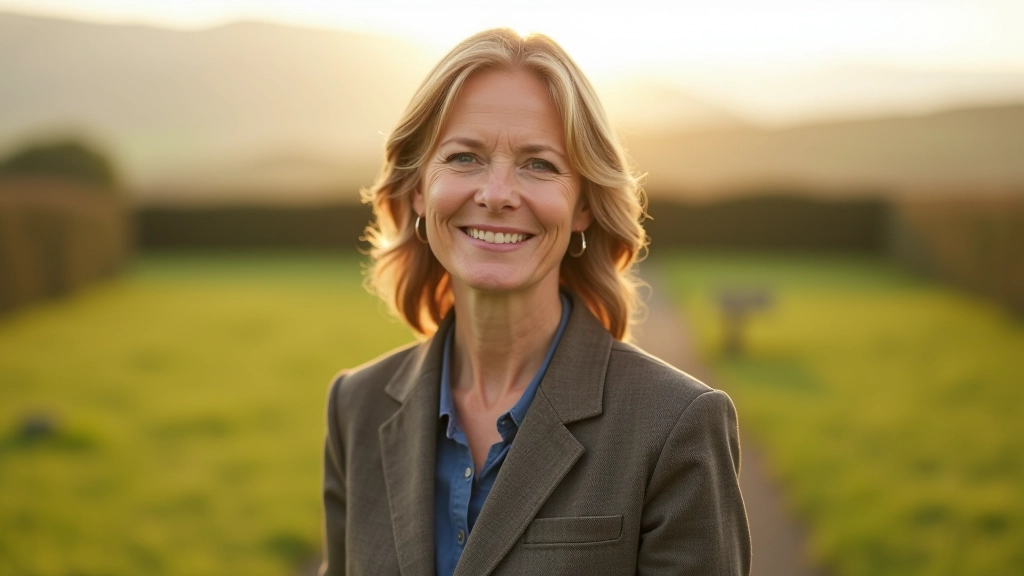 Woman standing confidently in Irish countryside setting, representing new beginnings and personal growth after 45