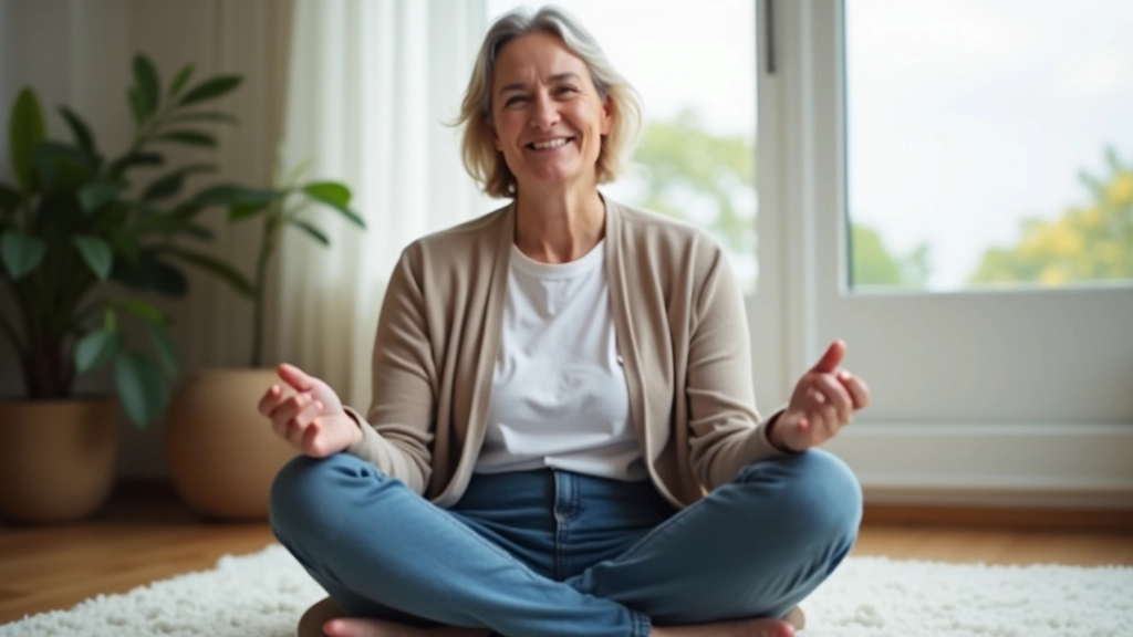 Person sitting peacefully in natural light, reflecting with calm expression and positive body language