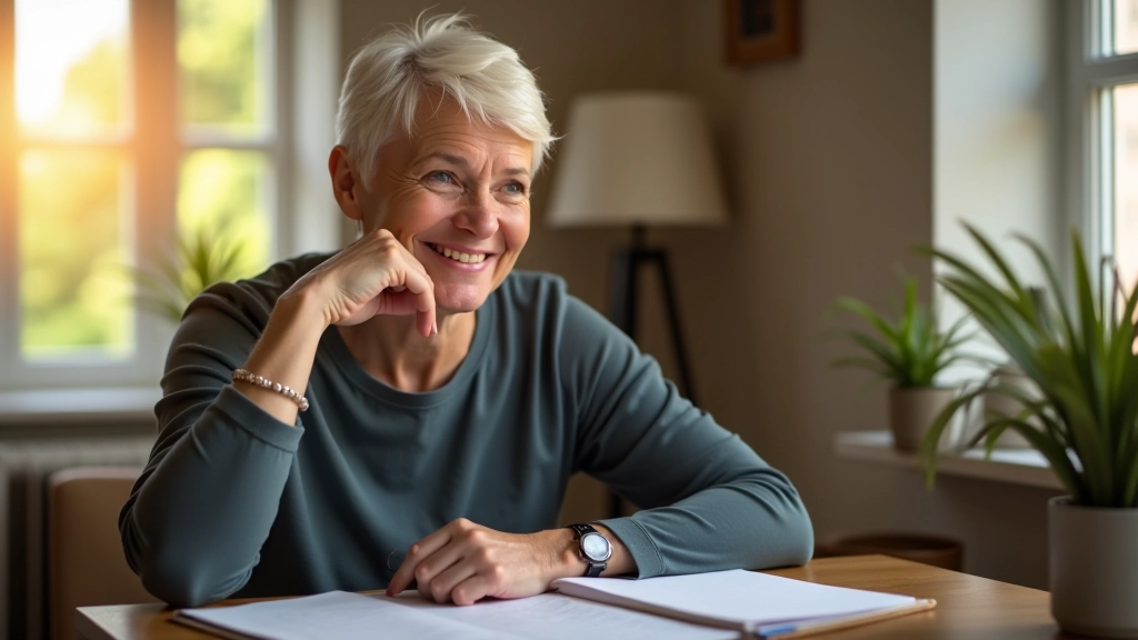 Person sitting at desk with notebook, hand on forehead, thinking through life changes in peaceful home office